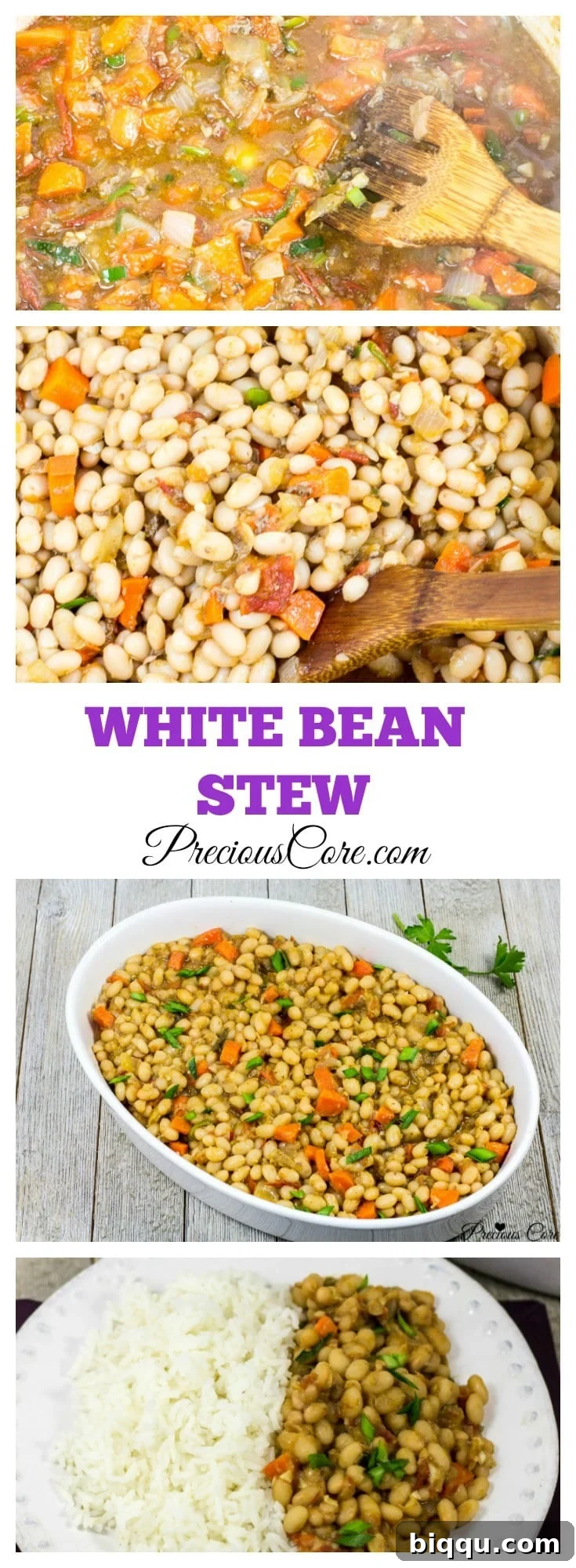 Beautifully plated stewed white beans with tomatoes, showcasing the rich colors and texture.