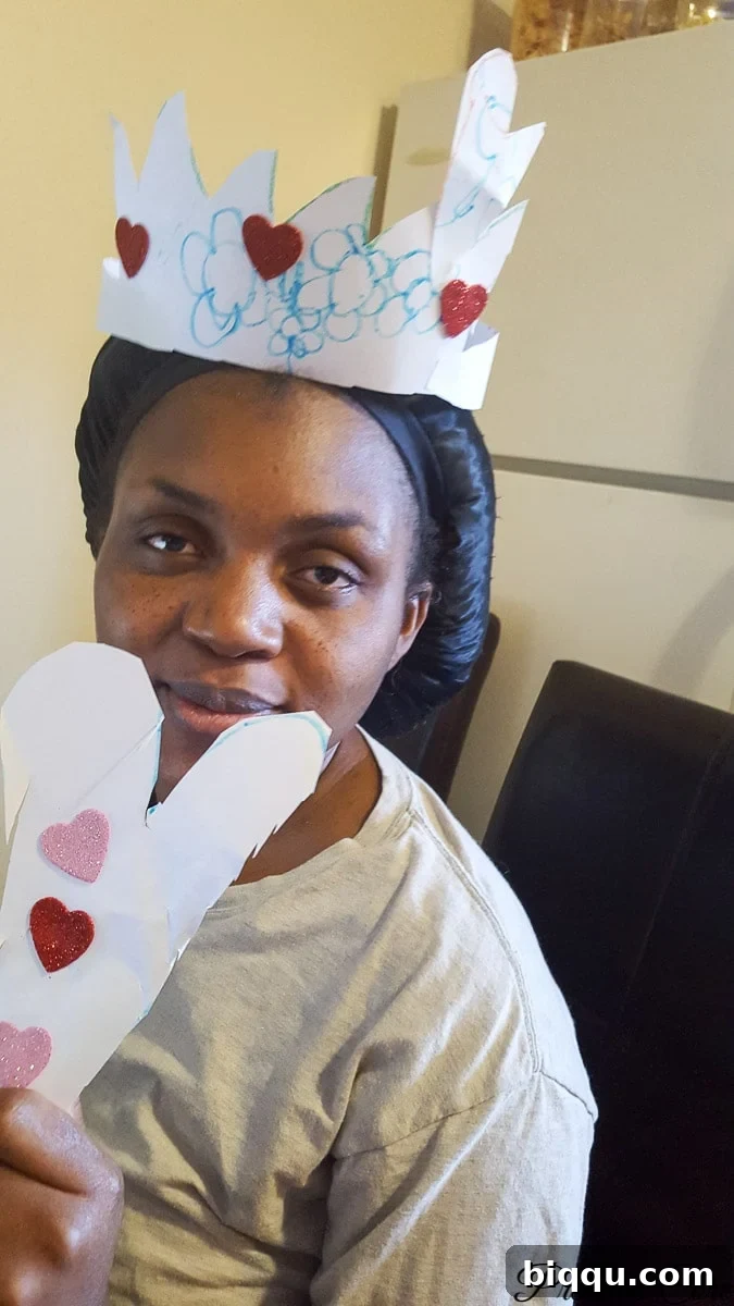 Our Inaugural Homeschool Adventure 6 Handmade Valentine's Day gift from children to their mom, featuring a charming crown and a heartfelt paper heart.