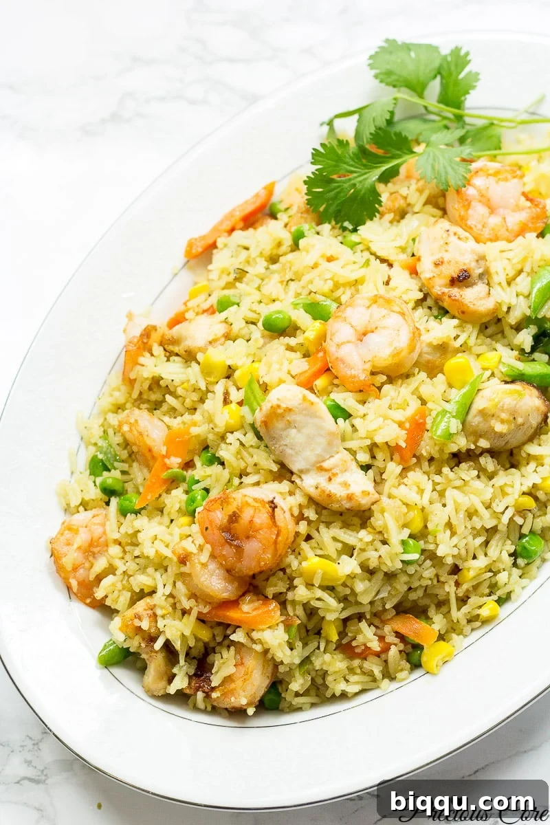 Cameroon fried rice - chicken and shrimp fried rice
