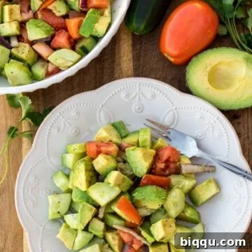 Avocado salad on a plate. Bowl of avocado salad.