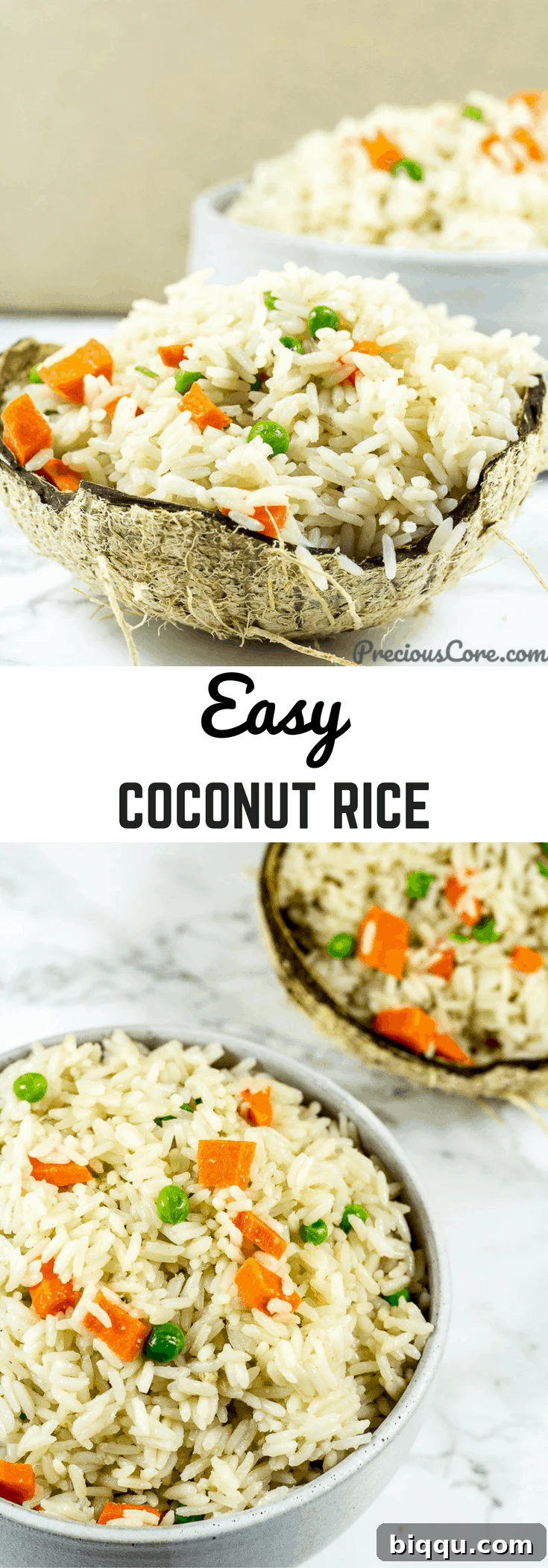 Effortless Coconut Rice 11 Collage with text "Easy Coconut Rice." for Pinterest