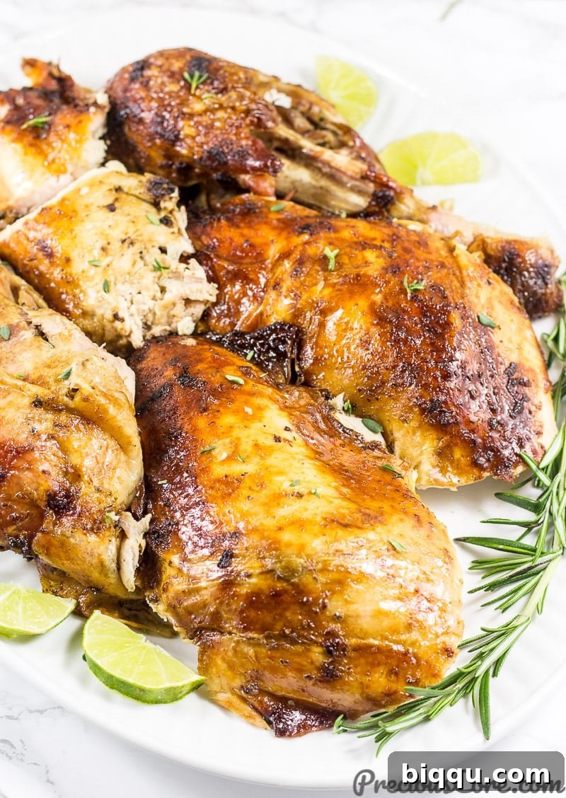 An exquisitely roasted Thanksgiving turkey, beautifully presented with vibrant garnishes, showcasing its golden crispy skin.