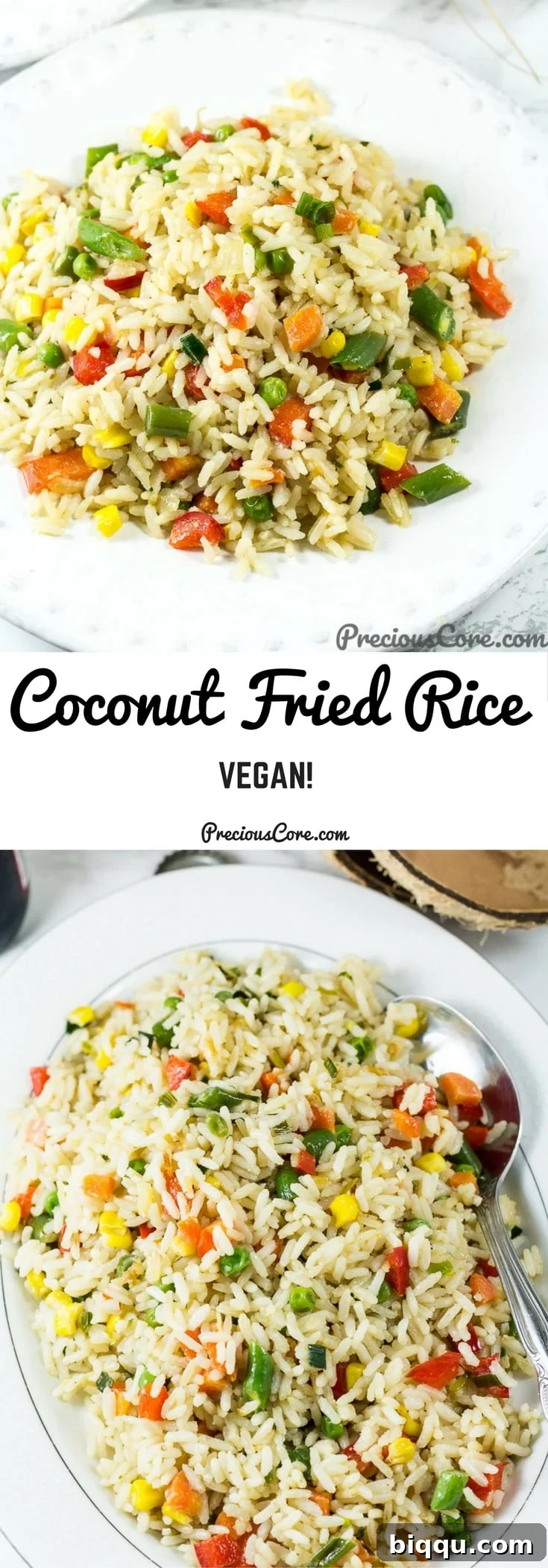 Collage with text "Coconut Fried Rice Vegan!"