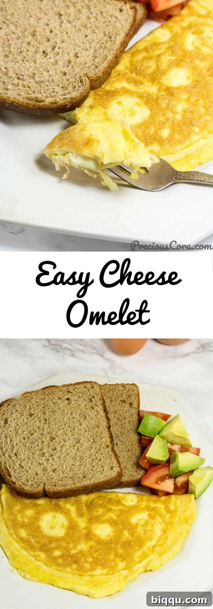 Collage with text "Easy Cheese Omelet."