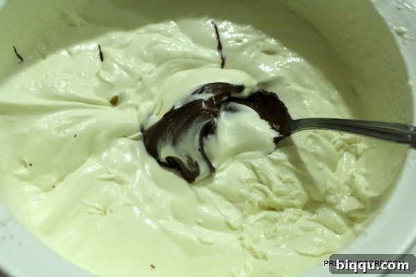 Pouring chocolate spread into the whipped cream mixture