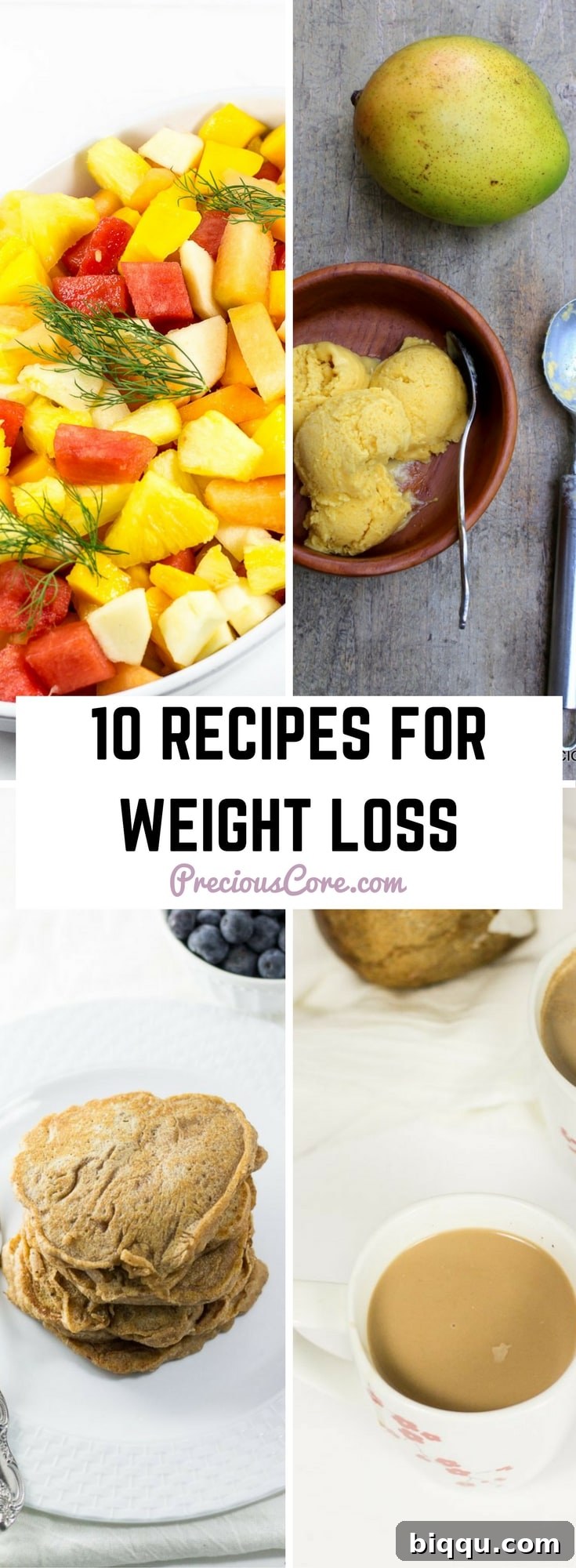 Collage featuring various healthy weight loss recipes with the text '10 recipes for weight loss.'