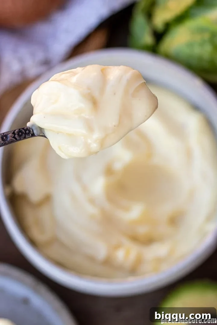 A spoonful of homemade mayonnaise 