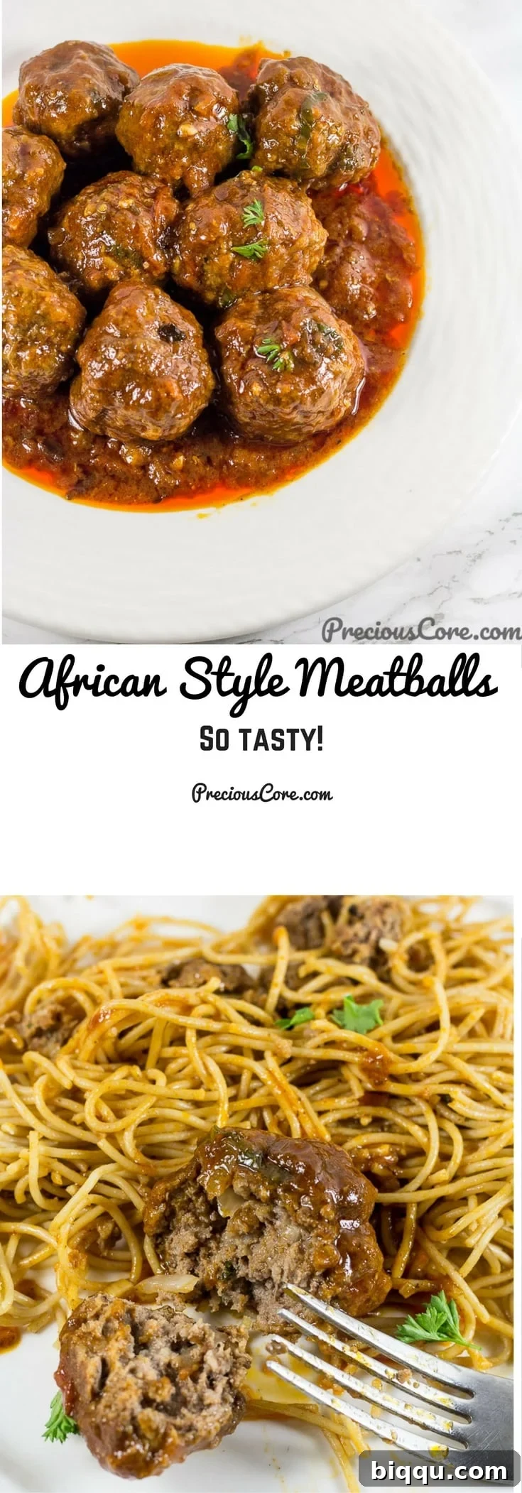 Collage with text "African Style Meatballs So Tasty!"