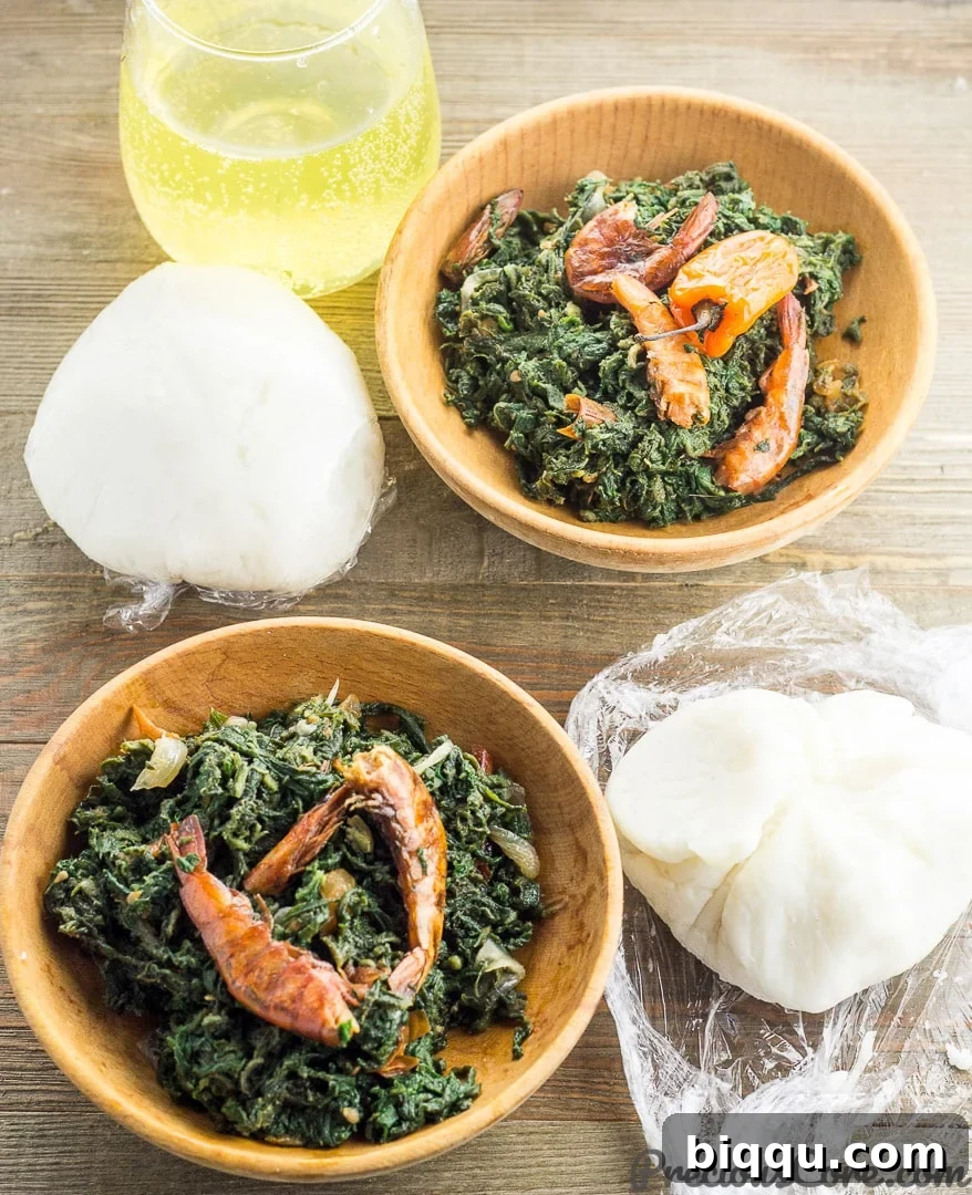 Corn Fufu and Pumpkin Leaf Stew