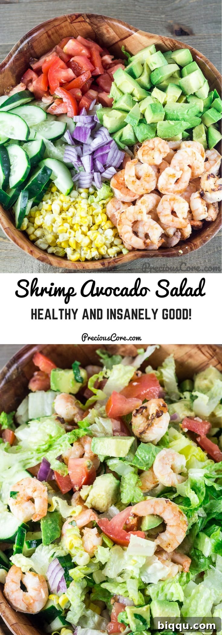 Collage with text "Shrimp Avocado Salad Healthy and Insanely Good!"