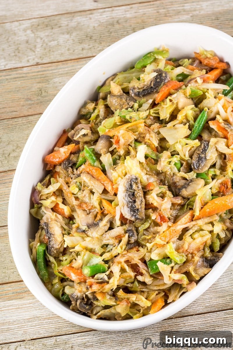 Cameroonian Mixed Vegetables with Cabbage, a vibrant and healthy vegan dish.