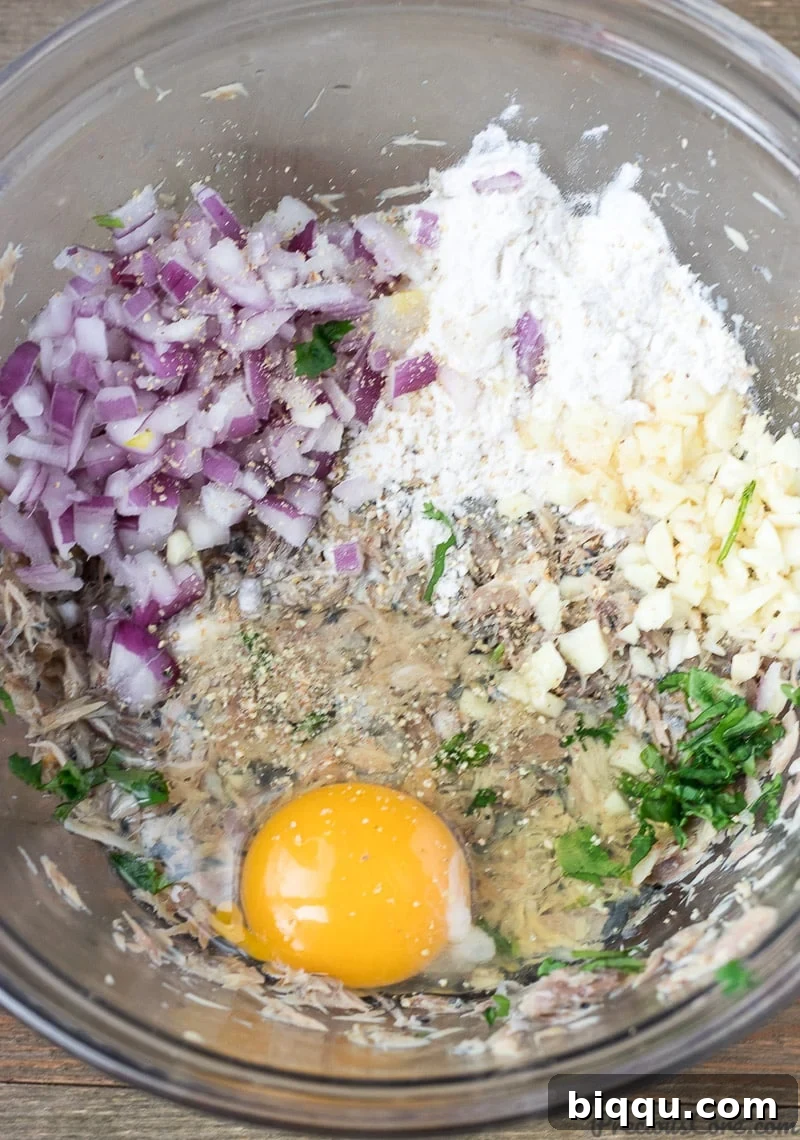 Ingredients for African Fish Balls in a bowl, ready to be mixed