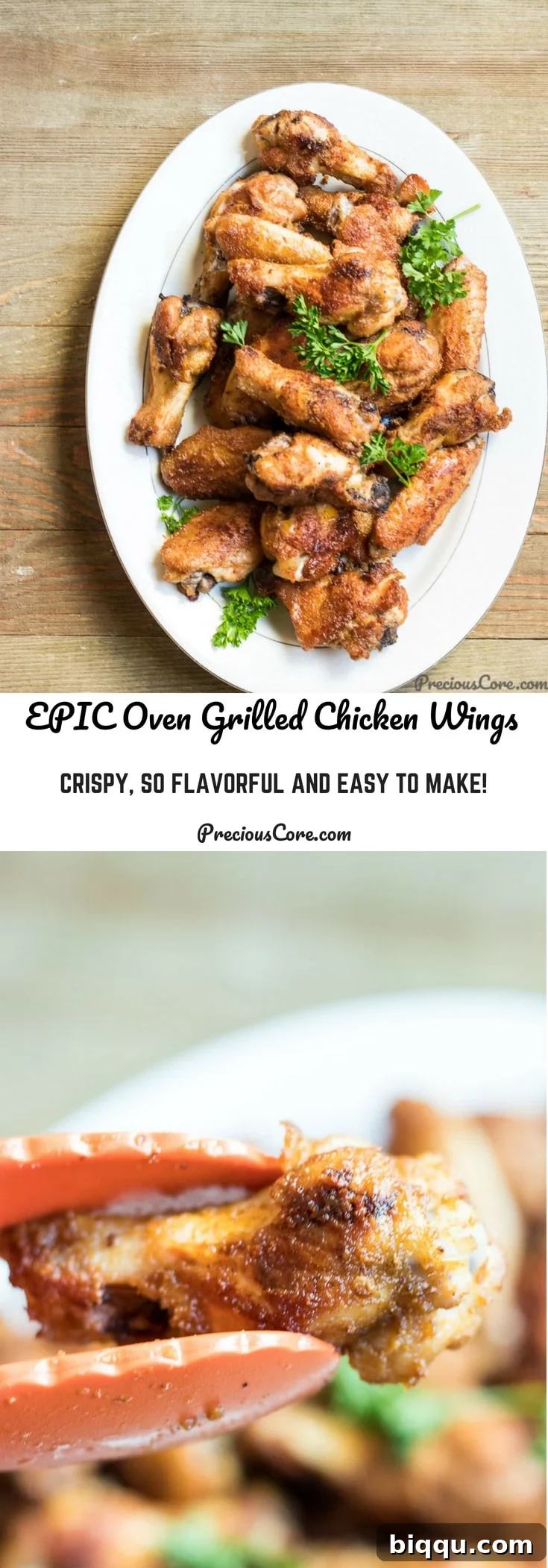 Collage with text "Epic Oven Grilled Chicken Wings Crispy, So Flavorful and Easy to Make!" featuring images of cooked chicken wings.