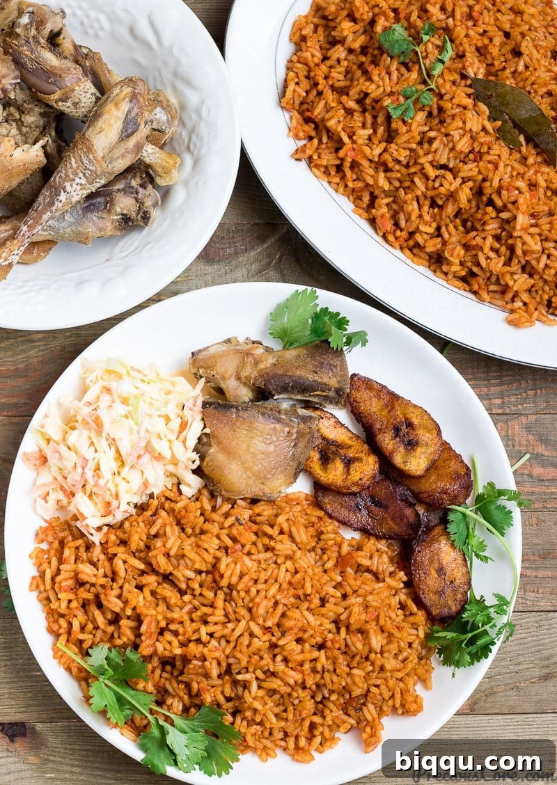 Plate of Nigerian Jollof Rice with perfectly fried chicken