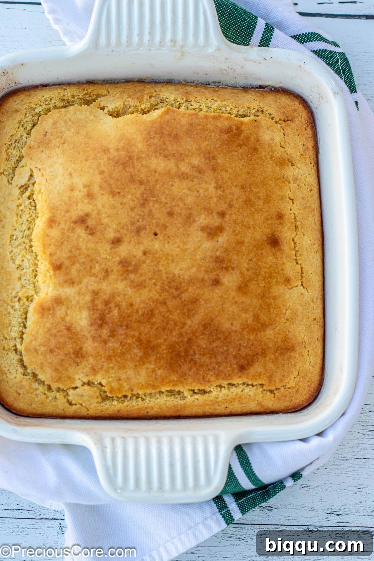 Fluffy Cornbread Without Buttermilk 5 Cornbread in square baking dish.