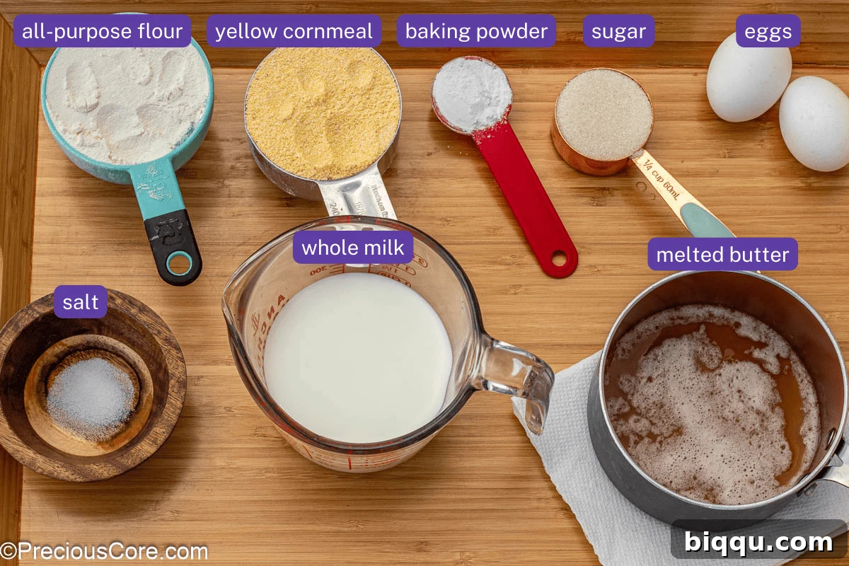 Fluffy Cornbread Without Buttermilk 6 Labeled cornbread ingredients.