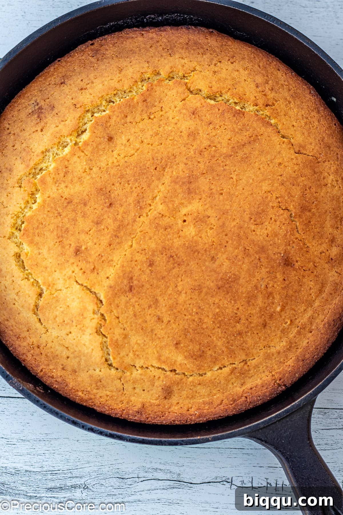 Fluffy Cornbread Without Buttermilk 9 Baked cornbread in cast iron skillet.