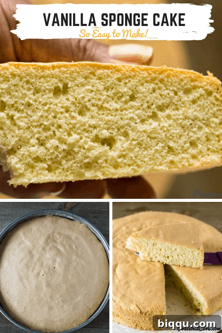Fluffy Vanilla Sponge Cake 10 Cake collage with text \"Vanilla Sponge Cake So Easy to Make!\"