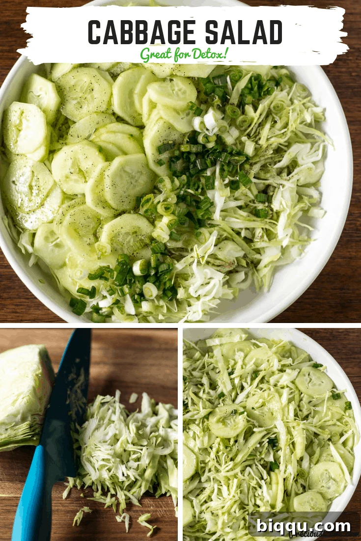 Zesty Cabbage Delight 9 Collage of chopping and creating a cabbage salad, showing the step-by-step process.