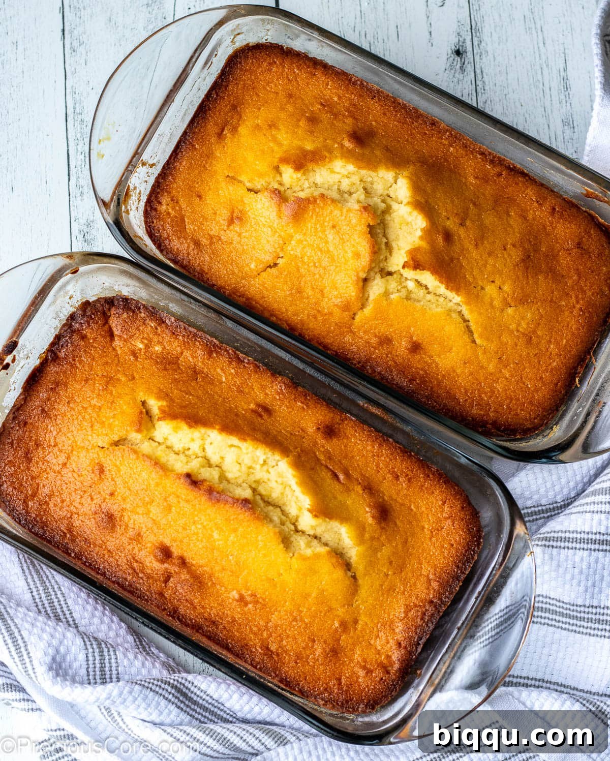 Two loaf pans of cake.