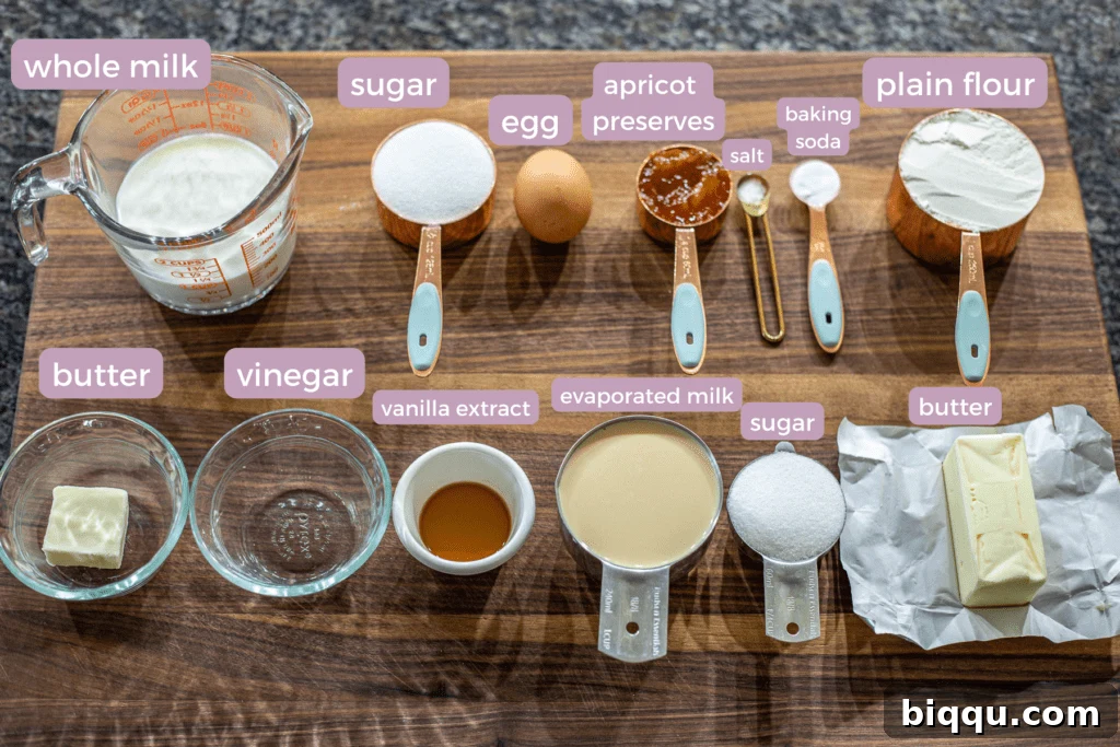 Ingredients for this South African Malva Pudding Recipe and their labels