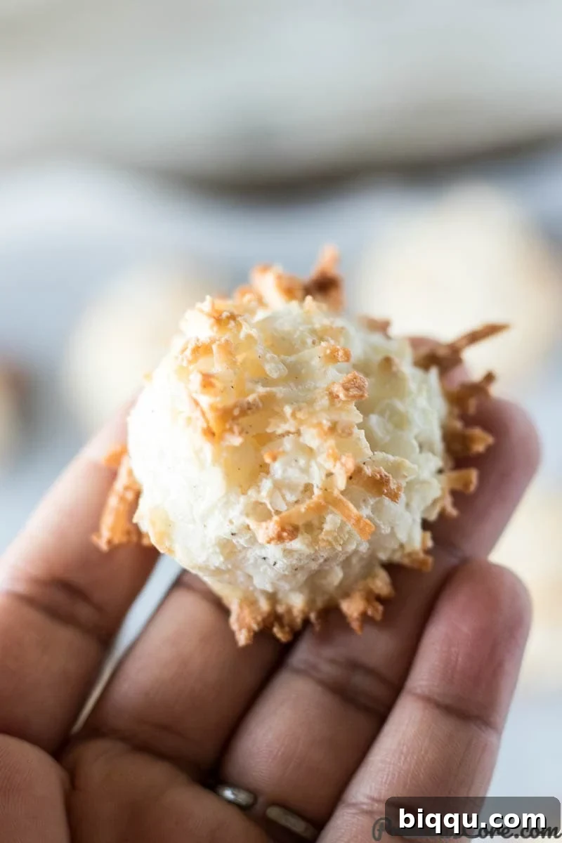 Hand holding a coconut macaroon