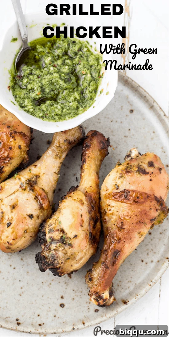 A delicious grilled chicken photo, showcasing the appetizing result of using the green seasoning.
