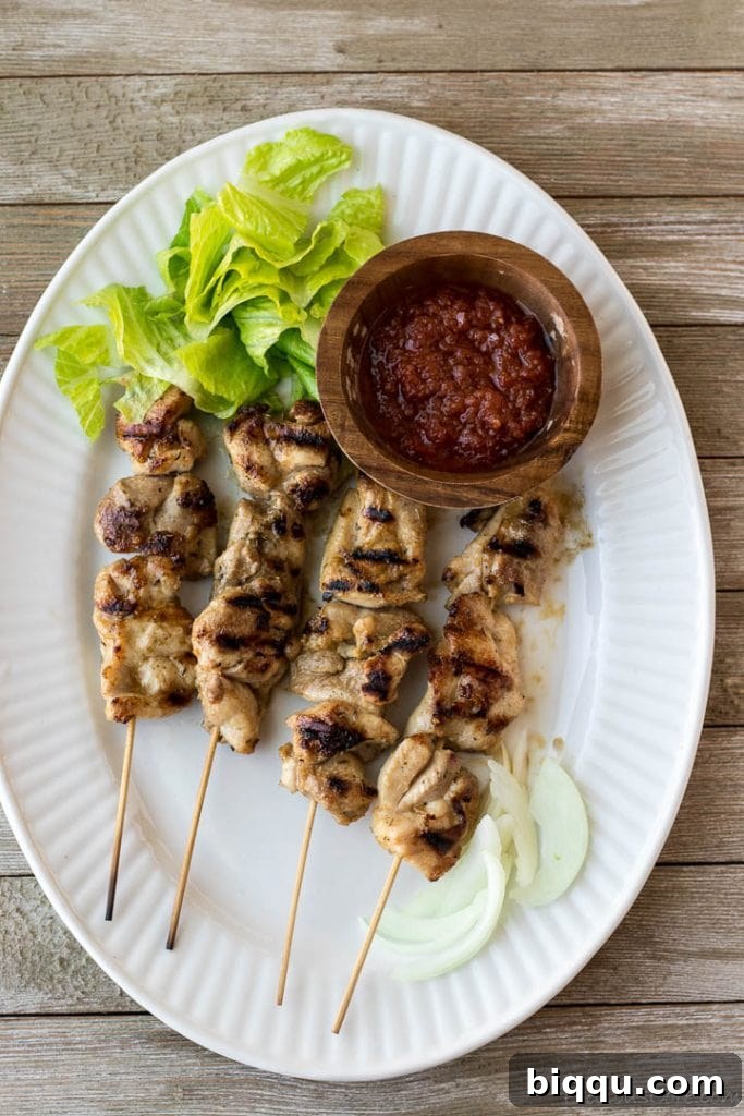 Flavorful chicken skewers on a serving platter, ready to be enjoyed
