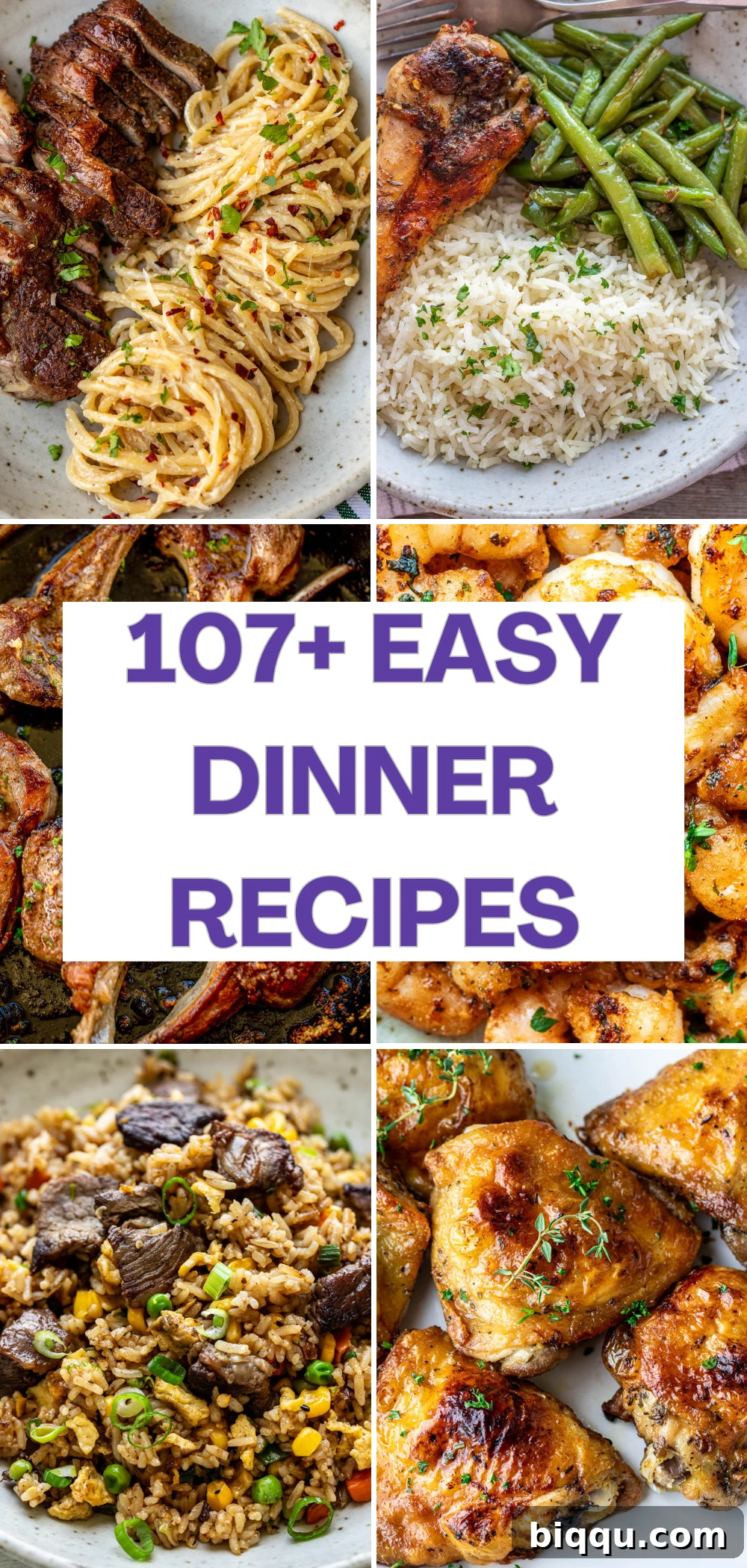Pictures of various easy dinner recipes for the family.