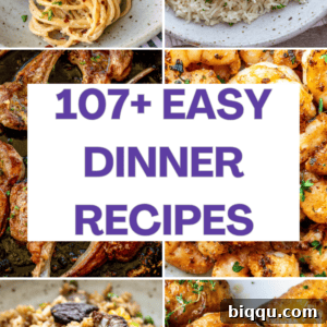 Pictures of various easy dinner recipes for the family.