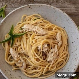 easy chicken spaghetti in a bowl