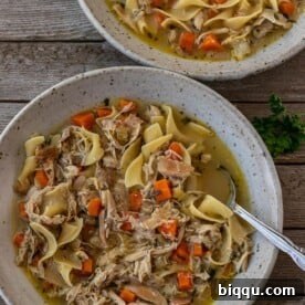 Two bowls of chicken noodle soup