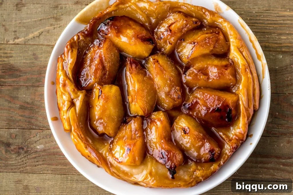 Whole Tarte Tatin on a plate, ready to be served